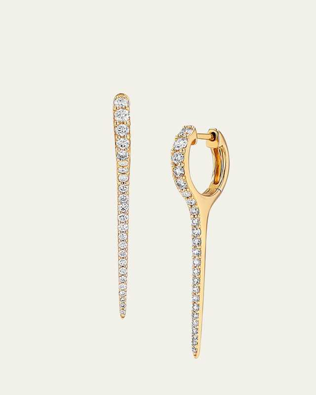 14K Yellow Gold Diamond Long Dagger Huggie Earrings